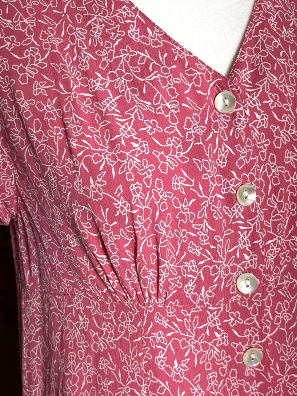 April Cornell Dress Rose Pink Floral Button Aline Midi Cottagecore Dainty Wom XS - Picture 5 of 9